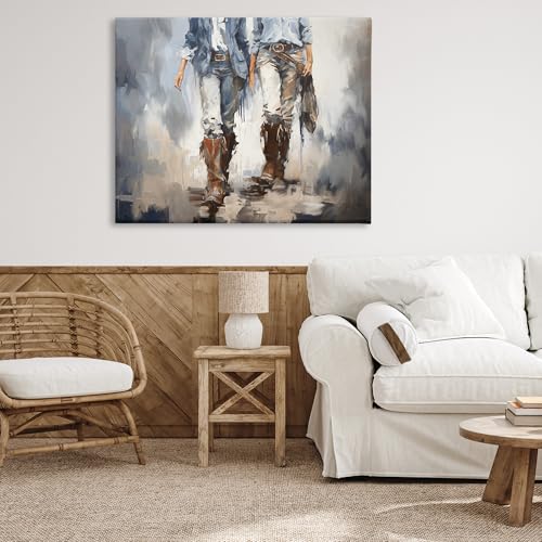 Image of Romantic Cowboy Boots Plaid, 36 x 48 Inch Canvas Wall Art | Stupell Industries . By Ramona Murdock . Ready to hang . Great gift for country decor . Made in USA