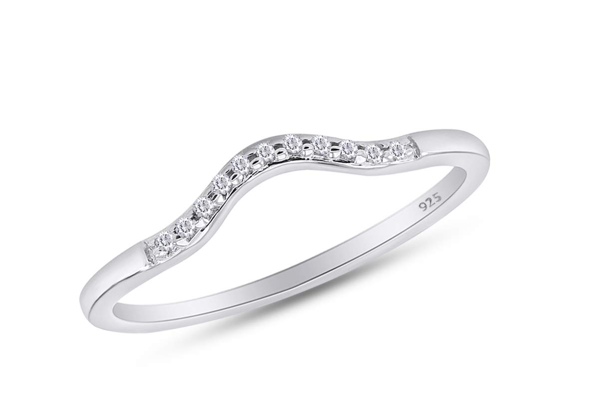 AFFYAFFY Round Cut White Cubic Zirconia Curved Wedding Band Ring in 14k Gold Over Sterling Silver