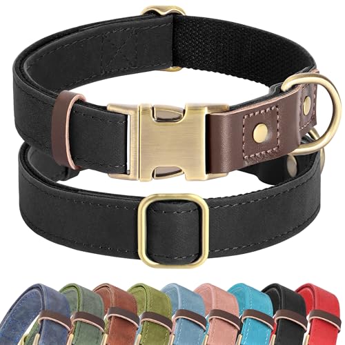 Image of Didog PU Leather Dog Collar for Large Dogs, Soft Nylon Lining, Black XL