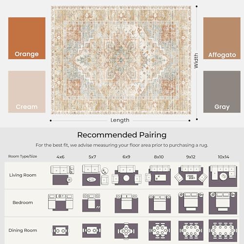 Tapete decorativo lavable Kokia 8x10 estilo boho naranja miniatura 2