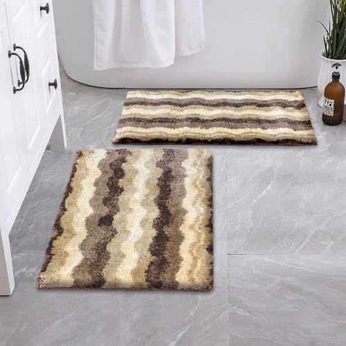 Image of Luxe Home Birmingham Bath Mat Super Soft Microfiber 2200 GSM Bathroom Mats Water Soak Anti-Skid Door Mats for Home Combo, Bedroom, Floor Mat 38x58 cm (Amber) Pack of 2