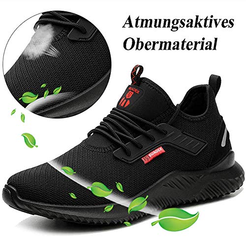 Foto von SUADEEX Sicherheitsschuhe Herren Damen Arbeitsschuhe Leicht Sportlich Atmungsaktiv Stahlkappe Sneaker,1620 Schwarz,44-EU