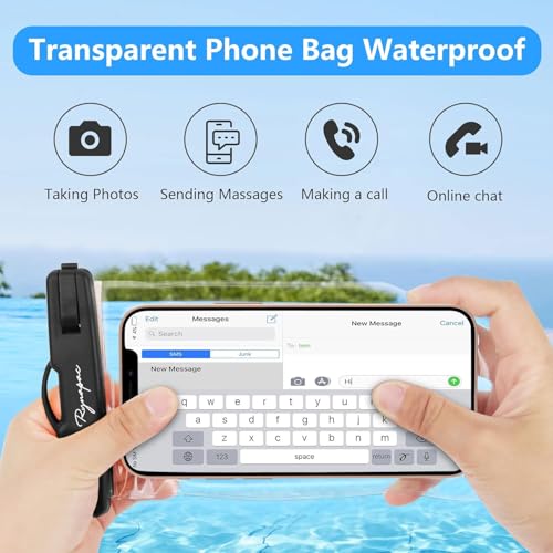 Image of Waterproof Phone Pouch, IPX8 Universal Waterproof Phone Case Dry Bag with Lanyard for iPhone 14 13 12 11 Pro Max XR X XS SE 8 Plus Samsung S23 S22 Ultra S21 S10 S9 up to 7 inch (Black + Blue)