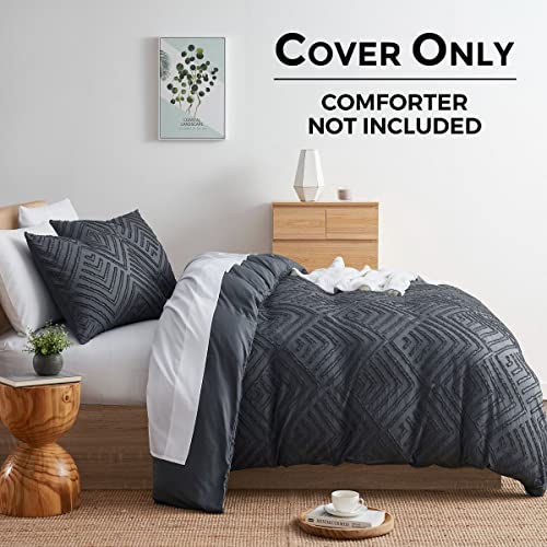 Image of Nestl Boho Duvet Cover King Size - Boho Bedding King Duvet Cover Set, 3 Piece Tufted Grey Duvet Cover King with Zipper Closure, 1 King Size Duvet Cover Set 104x90 Inches and 2 Pillow Shams