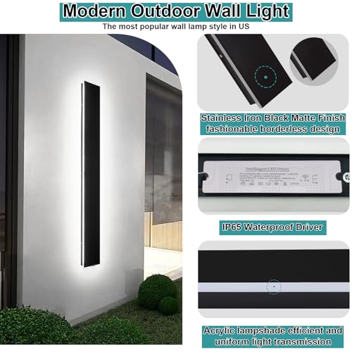 Image of Modern Outdoor Wall Lights 24 in - 4.72Inch Wide LED Modern Outside Wall Sconce for Garage 3000-6000K, Dimmable Black Linear Wall Light Wall Mount Lighting Fixture for Porch Doorway Garden