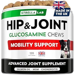 STRELLALAB – Treats Over Tablets! Advanced Dog Joint Supplement Chews – Hip & Joint Health Care with Glucosamine & Chondroitin – Made in UK – Senior & Adult – 120 Count
