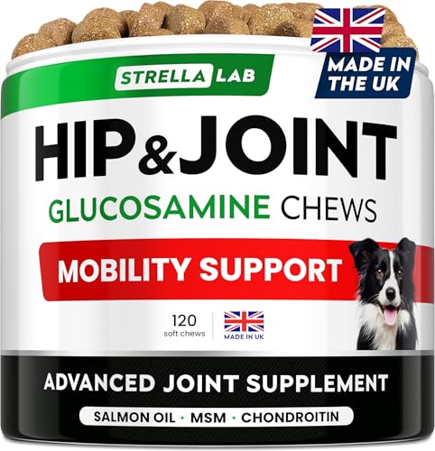 STRELLALAB - Treats Over Tablets! Advanced Dog Joint Supplement Chews - Hip & Joint Health Care with Glucosamine & Chondroitin - Made in UK - Senior & Adult - Dogs & Horses - 120 Count
