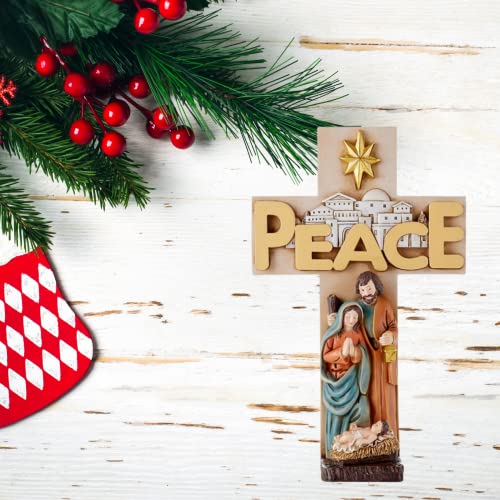 Autom Standing Cross Peace Nativity Figurine, Indoor Christmas Decorations For The Home, Christian Holiday Decor, 10 Inch #TOP3