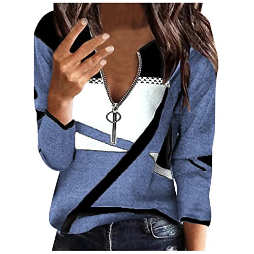 TURWXGSO Shirts for Women UK Oversize Sale Christmas Jumper Vintage Star/Floral Print Sweatshirts Long Sleeve Lapel Collar T-shirts Oblique Zipper Sport Shirts Regular Fit S-3xl