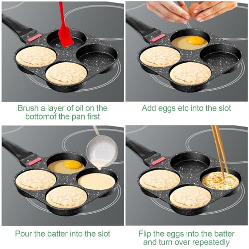 Miniatura 6 de Traxenta Sarten Tortitas De 4 Agujeros, Panquecas, Antiadherente De Aluminio Para Sartén Para Huevos, Para Huevo Fritos Panqueques, Para Utensilios De Cocina De Estufa De Gas Negro