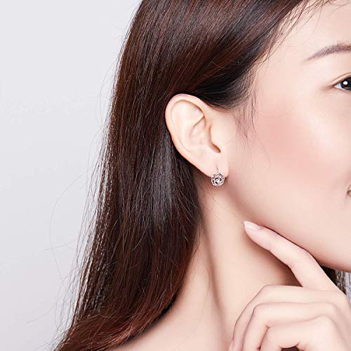 Fashion Rose Flower Sterling Silver Cz Filigree Small Hoop Earrings For Women Girls Minimalist Sleeper Cartilage Tiny Leverback Studs Huggie Hinged Hoops Birthday Gifts Cute Jewelry #TOP1