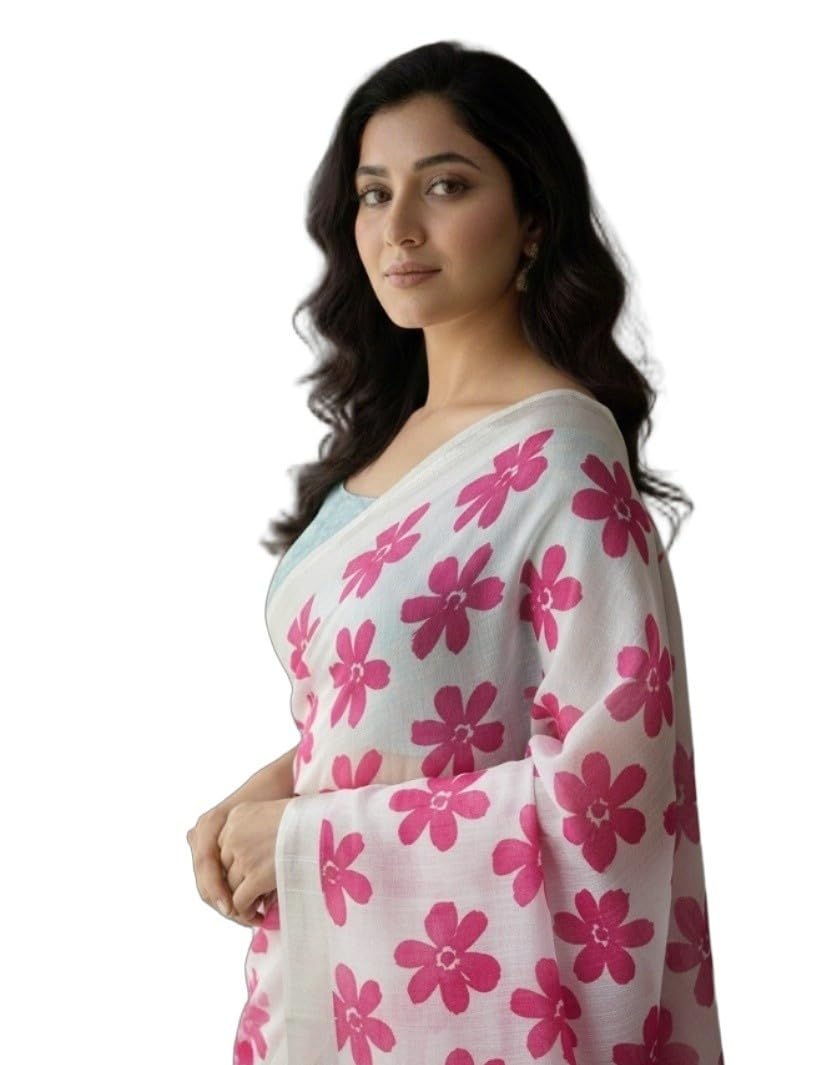Gorgeous White and Pink Floral Printed Linen Dupatta for Women-picture-27