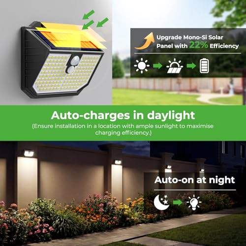 nipify Solar Security Lights Outdoor Motion Sensor,Upgraded 5000K Neutral Solar Wall Lights Outdoor, 3 Modes IP65 Waterproof Solar Light Outdoor Garden for Garage Outside Fence Yard (4 Pack) - Image 5