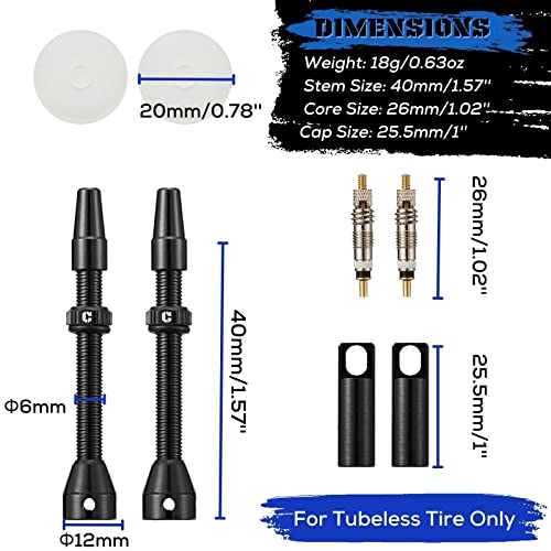 Image of Corki Cycles Tubeless Presta Valve Stem 40 44 55 60 80 100mm with 2PCS Valve Core and 2PCS Remover Tool (Black Red Gold Rainbow)