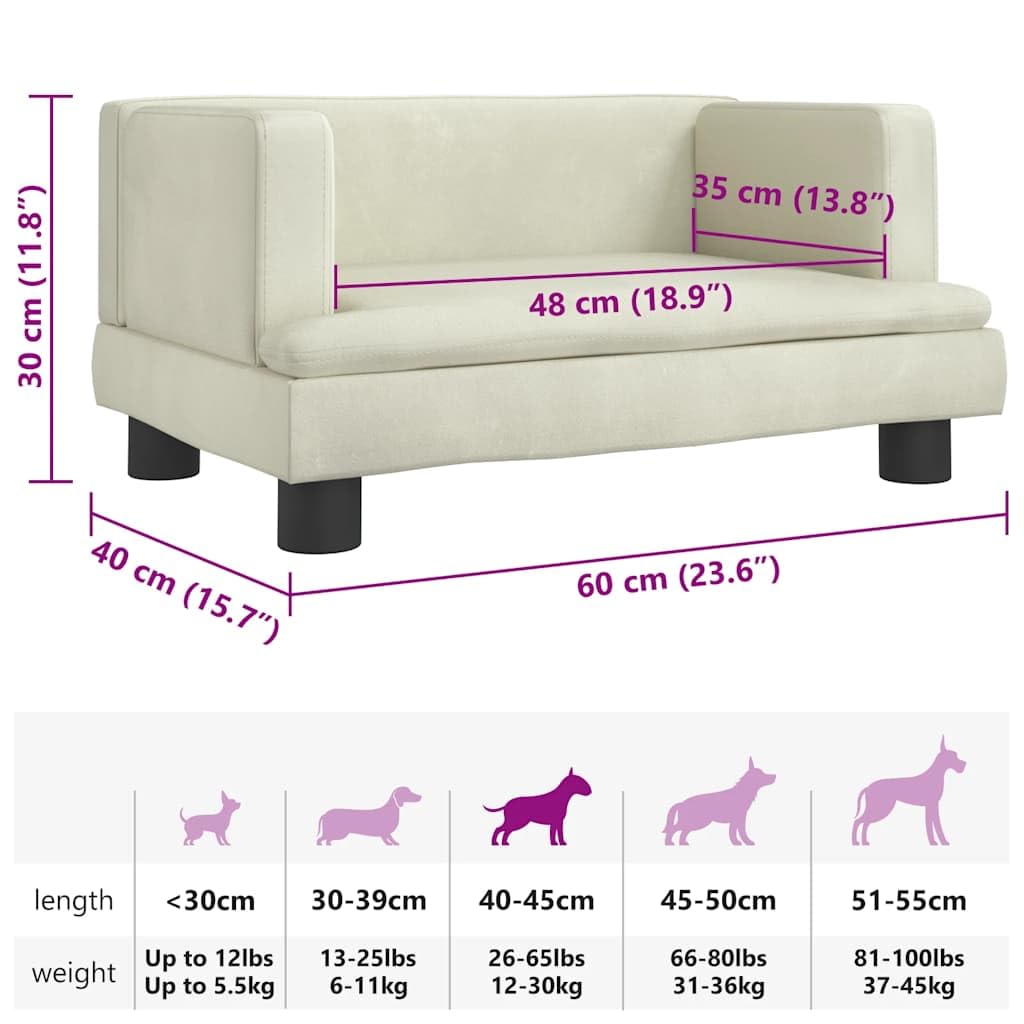 Cuccia per cani in velluto color crema, 60 x 40 x 30 cm, con materasso morbido, cuscino antiscivolo, cestino antigraffio, rimovibile e lavabile, per animali domestici, cuccioli, anziani