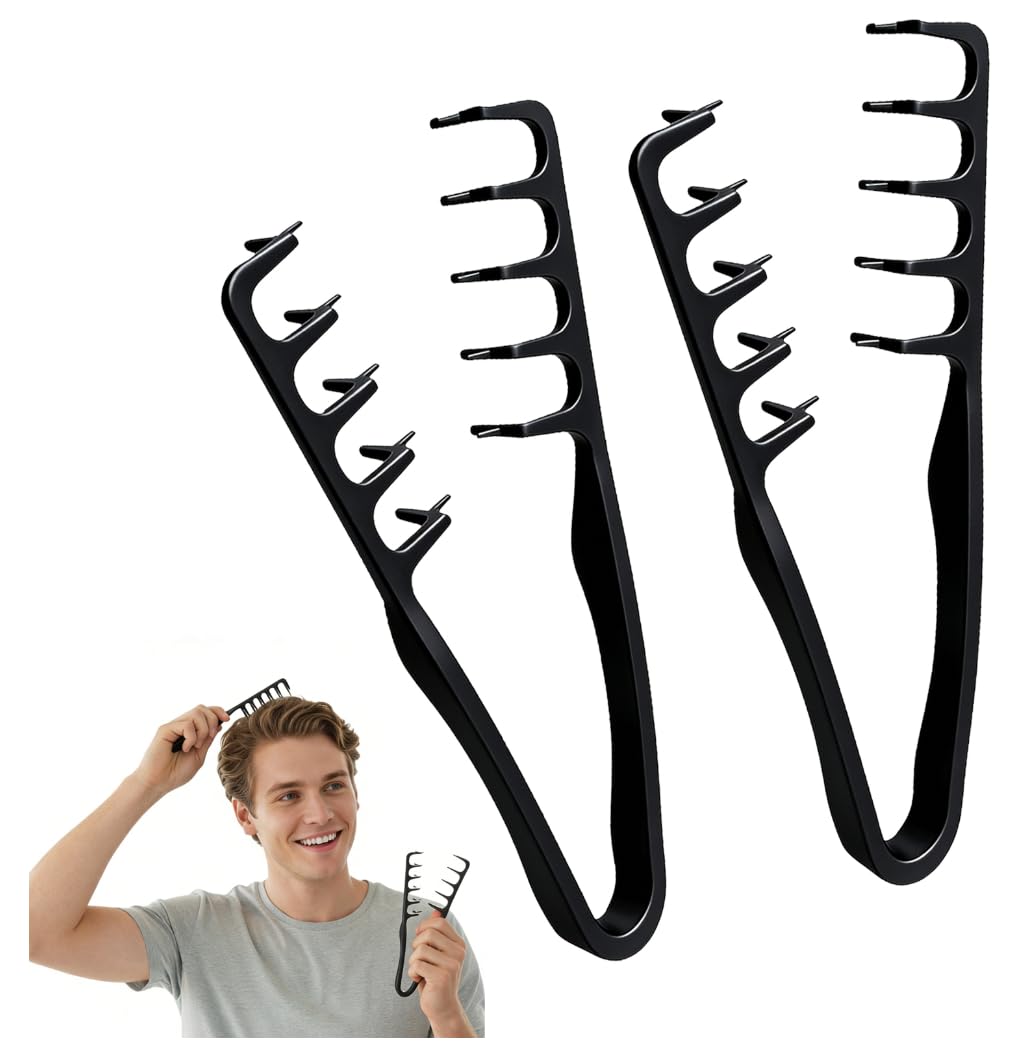 2 Piezas Peine Texturizador Hombre,Peine Pelo Rizado,Peine de Dientes Anchos,Herramienta para dar Volumen a las Raíces,Accesorio De Estilizado Para Raíces y Flequillo,para Uso de Peluquería