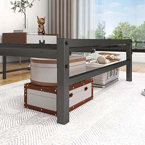 Verfarm Platform Twin Metal Bed Frame With Rustic Vintage Wood Headboard, Mattress Foundation, Strong Metal Slats Support, No Box Spring Needed #TOP6