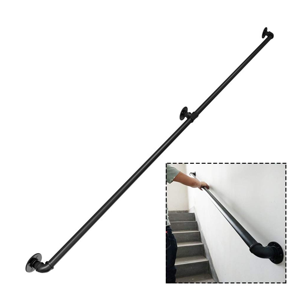 Handrail for Stairs, Vintage Wrought Iron Black Pipe Stairs Railing, Indoor Outdoor Steps, Disabled Elderly, Direct to Stairwell Door or Cellar Entryway 50-300cm