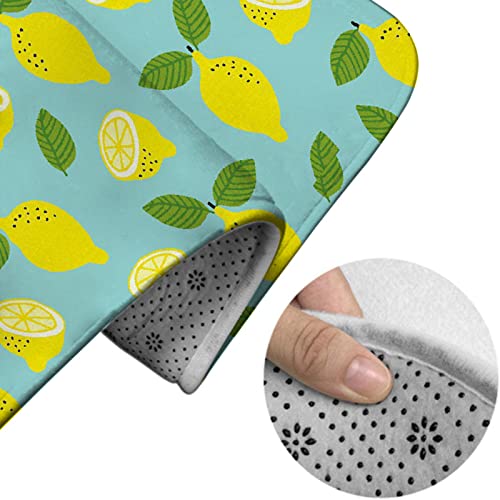 Badezimmerteppich-Set, 3-teilig, gelbe Zitrone, Zitrusfrüchte, grüne Blätter, waschbare Badeteppiche, rutschfest, mit Rückenpolster, Konturteppich und Toilettendeckelbezug – Bild 5