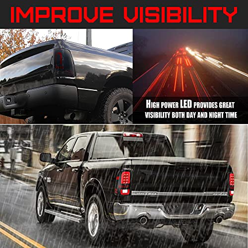 Led Tail Lights Assembly Compatible For Dodge Ram 1500 09-18/ Ram 2500/3500 10-18 Smoked Black Taillights Brake Rear Lamps, Passenger & Driver Side #TOP4