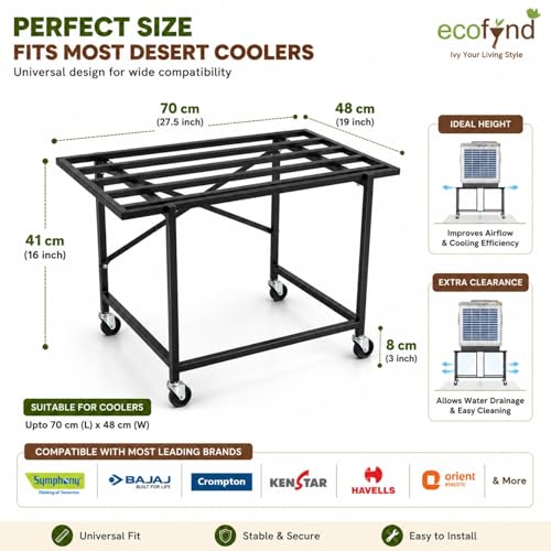 Image of ecofynd Heavy-Duty Metal Cooler Stand with 360 Rotating Wheels, Durable Rust-Resistant Frame, Easy Mobility, Ideal for Home, Office & Outdoor Use, Stable & Space-Saving Design (CLS001-BLK)
