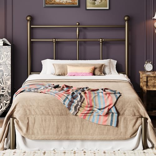 Image of SHA CERLIN Twin Size Metal Platform Bed Frame with Victorian Vintage Headboard /Under Bed Storage /No Box Spring Needed /Easy Assembly /Noise Free /Mattress Foundation /Gold