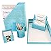 Teal Aqua Desk Organizer Office Desk Set - 5 Desktop Accessories for Women - Includes File Paper Tray Mail Letter Organizer Pen Cup Note Post-It Holder . Cute Decor for Storage Supplies Organizers