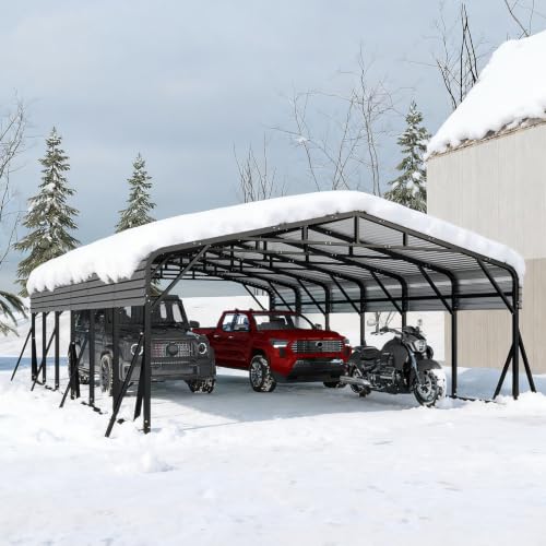 Image of Jocoevol 20x30FT Metal Carport, Heavy Duty Car Garage for Car, Boats Truck | Reinforced Support Rods and Windproof Ground Anchors, All-Weather Multi-Use Outdoor Shelter Outdoor Storage Canopy