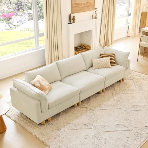 Image of CHITA 127 inch Super Large Sectional Couches for Living Room, Modular Cloud Couch Sectional Sofa, Premium Fabric Couches, Down Filled, High Density Foam, Chenille in Cream, 3 Seater