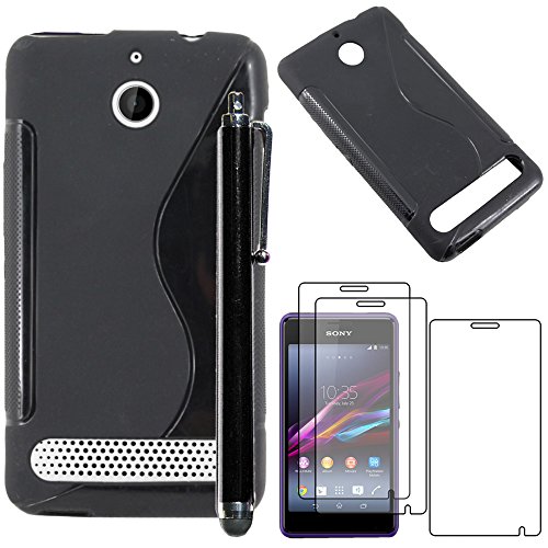 ebestStar - Coque Compatible avec Sony Xperia E1 D2104, D2004 Etui Housse Silicone Gel TPU Souple Motif S-Line + Stylet + 3 Films d'écran, Noir [Appareil: 118...