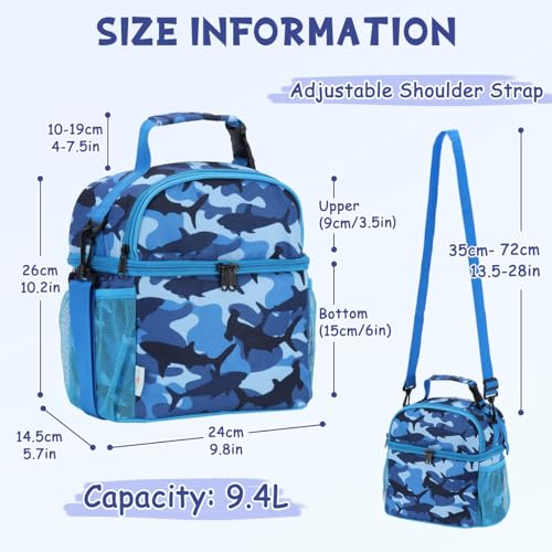 VASCHY Lunch Bag for Kids Insulated Lunch Box Double Compartments Cooler Lunch Tote for Toddlers Boys Girls School/Daycare/Picnic Ocean Sharks - Image 2