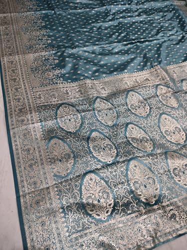 ASIAN CURVES sky blue banarasi silk saree in katan silk – image 2