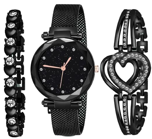 Counity Casual Womens Branded 12 Diamond Dial New Magnet Strap Analog Watch and Present Gift 2 Bracelet Combo of 3 (Black) (B0BXXGH1DH) Amazon Price History, Amazon Price Tracker