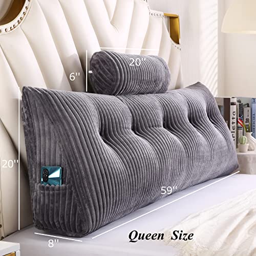 Gpround Wedge Headboard Pillows + Head Roll Pillow Bed Wedge Pillow For Headboard Large Bolster For Bed Rest Reading Pillows Backrest Pillows For Sitting In Bed Queen:59X8X20 Inches #TOP1