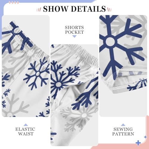 Boys' Pants Christmas Dark Blue Snowflakes Long Bottoms Jogger Pants Elastic Waist Trousers with Pockets S-XL4