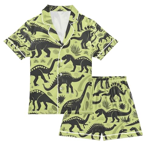 senya Dinosaurs Of Different Satin Summer Pajama Sets Silk Short Sleeve Button Down Sleepwear