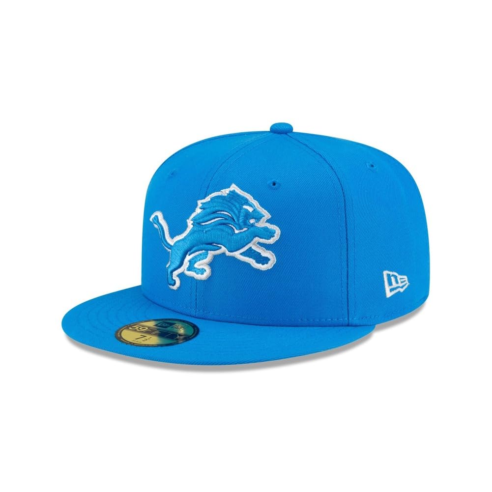 New Era NFL 59FIFTY Detroit Lions Blue Team Color Logo Authentic Collection Fitted On Field Football Cap Hat
