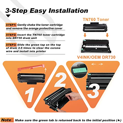 v4ink 2PK Compatible DR730 Drum Unit (NOT Toner) for Brother DR-730 DR-760 Drum for Brother HL-L2325DW HL-L2350DW HL-L2370DW HL L2390DW L2395DW DCP-L2550DW MFC L2690DW L2710DW L2717DW L2750DW Printer - Thumbnail 5