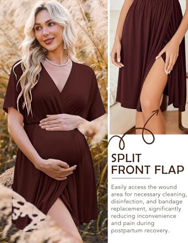 Image of Ekouaer 3 in 1 Labor and Delivery Gown for Hospital Short Sleeve Maternity Nursing Dress Nightgown Postpartum Sleepwear