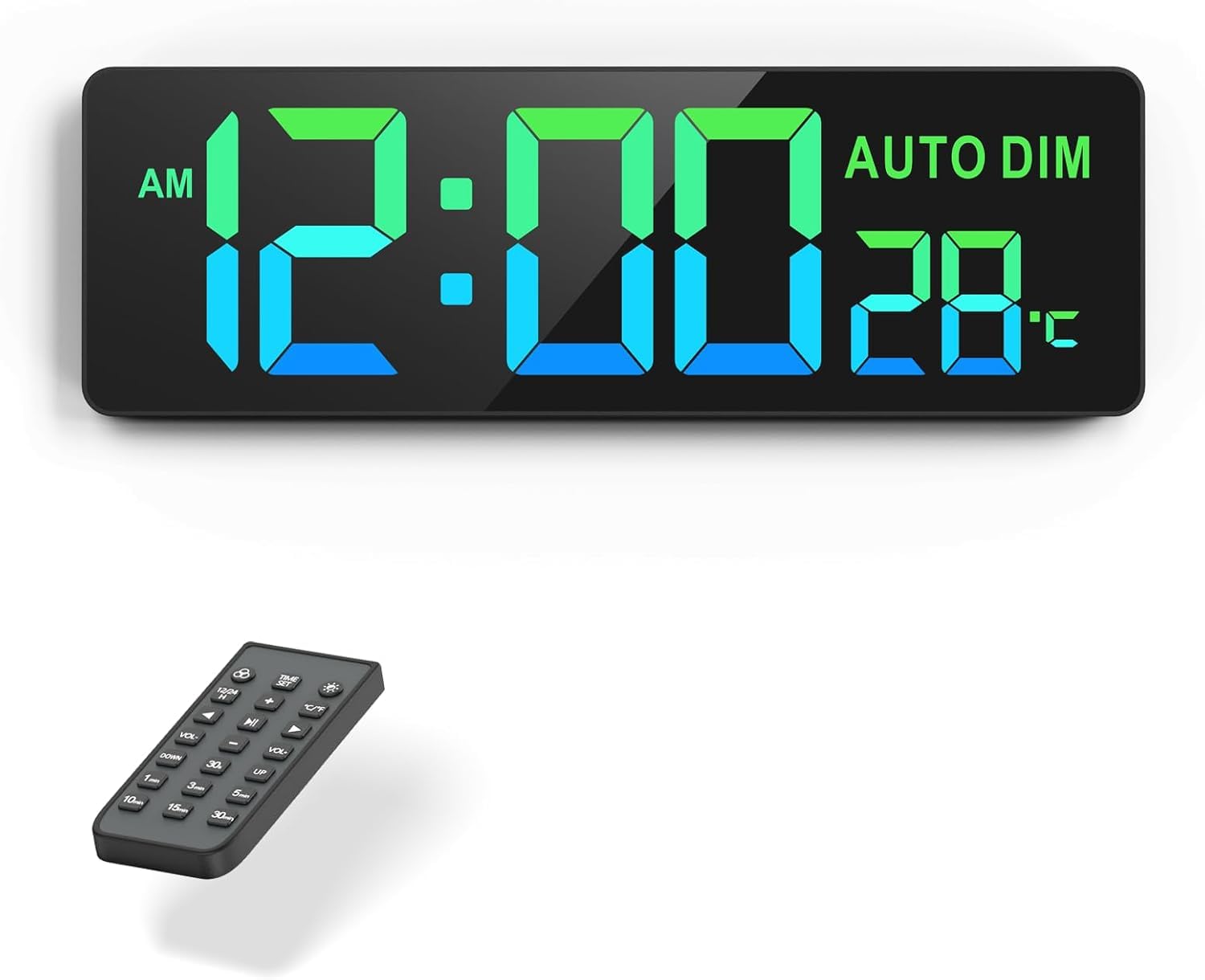 REACHER 16.5" Reloj Digital de Pared Temporizador Grande con Cronómetro Regresivo, Mando a Distancia, Ajuste Automático de Luz, Temperatura, 12 Colores, Reloj LED para Oficina, Aula, Gimnasio, Estar