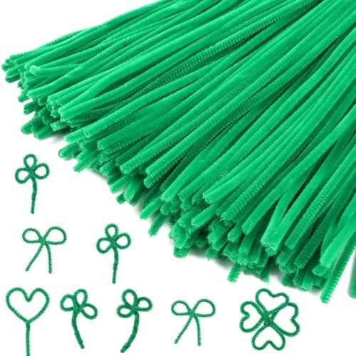 Image of Caydo 200 Pieces Green Pipe Cleaners Craft Chenille Stems | for Creative DIY Art Craft Projects (6 mm x 12 inch)