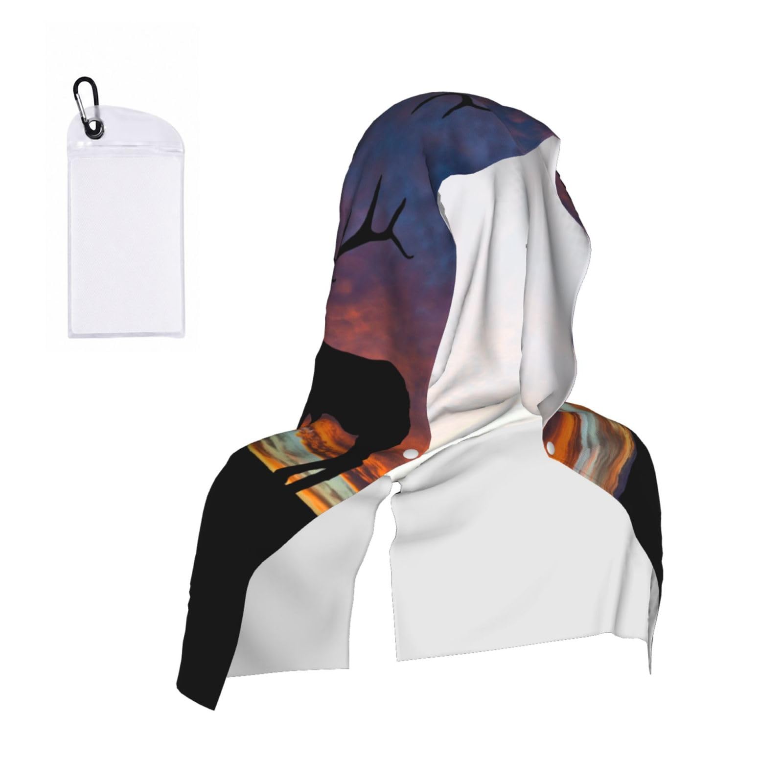 Esnaiuvcd Black Red Deer Bull Elk Sunset Print Multifunctional Cooling Hoodie Bandana Portable Sweat Absorbing Design For Beach Workouts Exercise Heat Relief Accessories