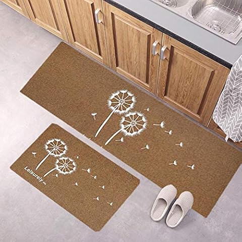 JGBDFHV Carvapet 2 Piece Non-Slip Kitchen Mat Doormat Standing Mats Waterproof Non Slip Kitchen Rugs Indoor Washable Rug Set Bathroom mat entry mat (brown 50x80cm+50x160cm) Cover