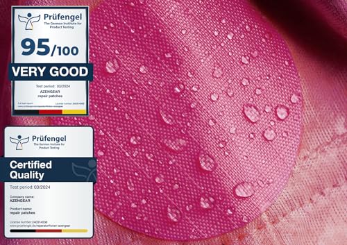 aZengear Repair Patches for Down Jackets - Waterproof, Pre-Cut, Self-Adhesive, Tear-Cold-Heat-Resistant Nylon Polyester Fabric to Fix Puffer Coats, Gear, Tents (11 Pcs, Dark Pink)