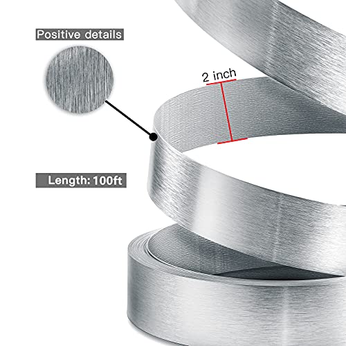 Image of Gray Edge Banding, 2 inch x 100ft Non Glued Flexible Durable Real Brushed Aluminum Grey Silver Veneer Edge Trim for DIY Table Cabinet Furniture Decorative Trim