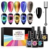 MEET ACROSS 9D Cat Eye Gel Nail Polish Set Soak Off UV LED Light Starry Sky Effect Magnetic Gel Nail...