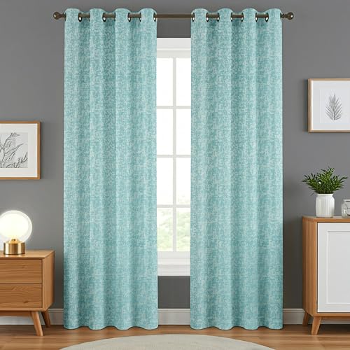 Image of Crosshatch Pastel Blue Polyester Long Door Curtains 10 Feet | Darkening Drapes with Eyelets | Set of 2 Panels for Living Room, Bedroom & Office