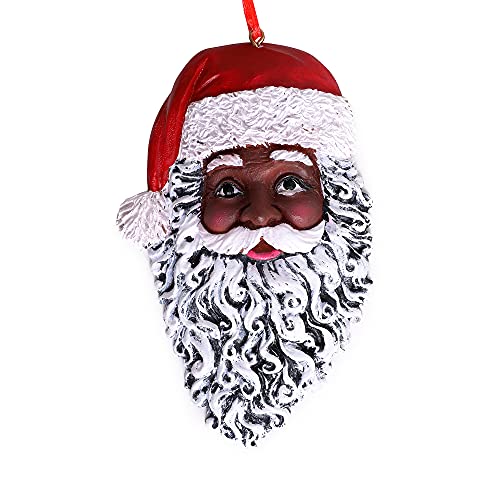 Eoocan African American Black Santa Claus?4.5-inches Tall American Santa Head Ornament for Christmas Decor