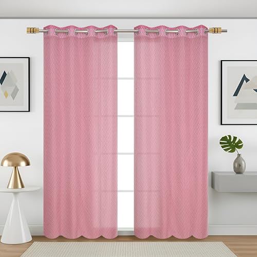 Image of HOME UTSAV Premium Sheer Net Curtain for Window 5 Feet | Transparent Net Fabric with Geometric Design | Pack of 1, Pink