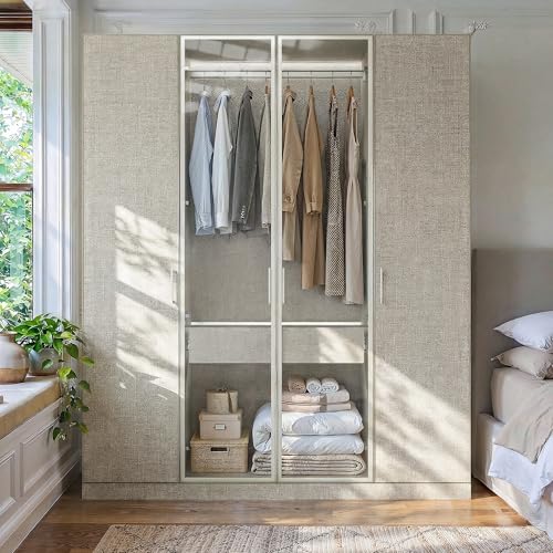 Homsee 77.1" Tall Lighted Wardrobe Armoire Closet with Glass Doors